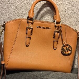 Michael Kors Cognac Saffiano Leather Satchel with MK Charm